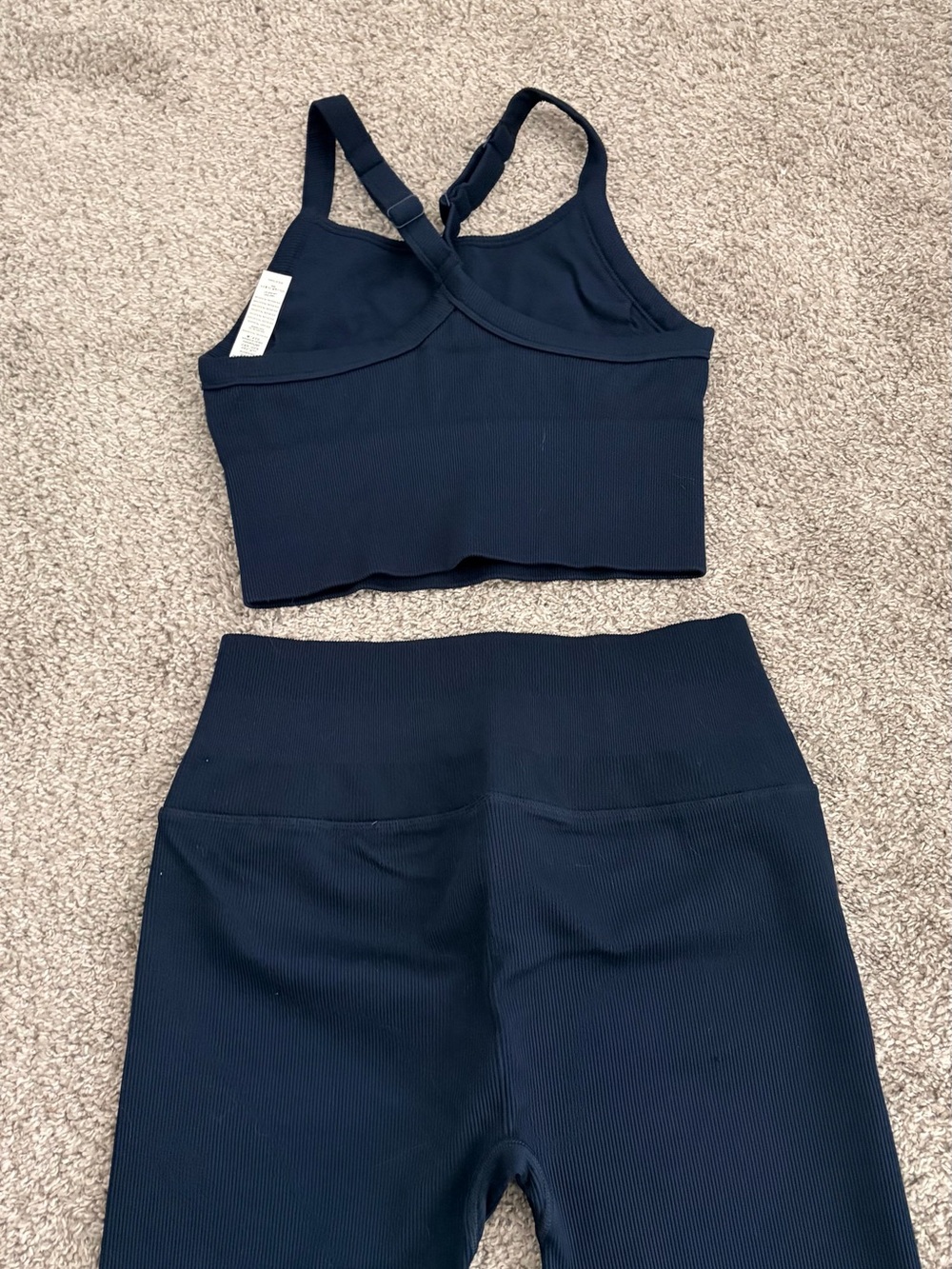 ALO Yoga Navy Ribbed Workout Set with 'Mindful Movement' Waistband - Picture 2 of 4